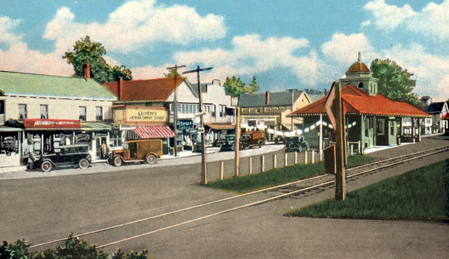Circa 1920 postcard “Business section and Railroad Station, Kerhonkson, NY.”