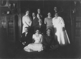 Borden family at home. Marion is on the right, center row; credit Historical Society of Shawangunk and Gardiner